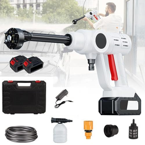 Nettoyeur haute pression portable à batterie - Avec 2 batteries de 21 V - 30 bar - Nettoyeur haute pression mobile - Pour voiture, pelouse, piscine - Blanc