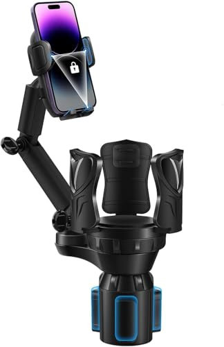 Car Cup Holder, 2 in 1 Expander Adjustable Base with Phone Mount 360° Rotation Cup Holder Cell Phone Holder for Car Compatible with All Smartphones