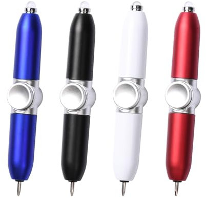 Pumwoy 4 Stück Fidget Pen Spinner Pen, Fidget Spinner Pen mit LED-Licht, Beleuchtete Spitze Stift Kugelschreiber, Fidget Stifte Schreibwerkzeug Praktischer, Fidget Stifte mit LED-Licht Anti Stress