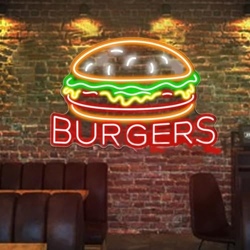 Letrero de neón de hamburguesa, señales LED personalizadas de comida rápida, luz de neón de restaurante, letrero de neón de hamburguesa, arte de luz de comida, colgante de pared para hamburguesas