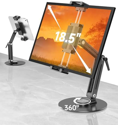 Portable Monitor Stand Tablet Halterung - Robuster Aluminium Ständer, 360° Drehbare Basis, 2 kg Tragfähigkeit, Klappbar Für 4,7-18,5 Zoll iPad, Tablet, Monitor, Küche & Reisen