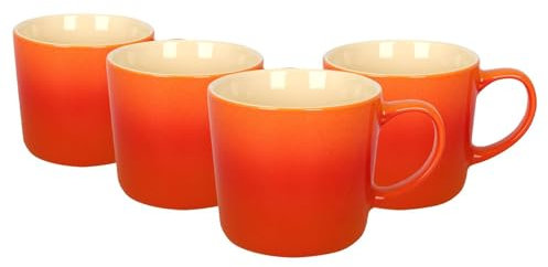 Argon Tableware 330ml New Bone China Ombre Mugs - Orange - 4X Colourful Glazed Fine Ceramic Stoneware Pottery Coffee Tea Cup Set | Microwave & Dishwasher Safe
