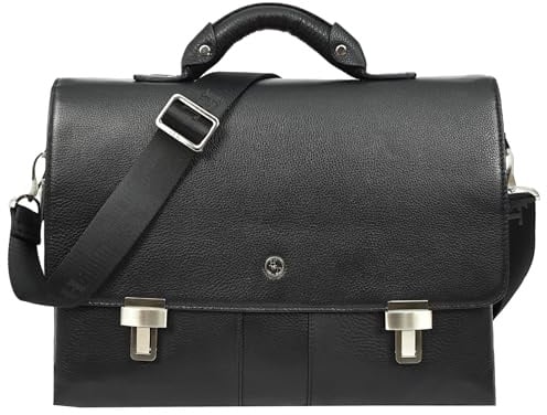 Mens Real Leather Briefcase Cross Body Organiser Work Office Messenger Bag Benin Black
