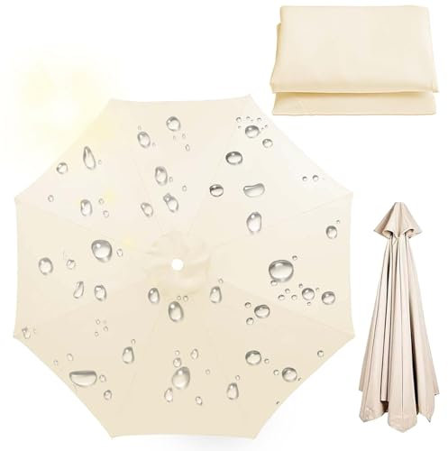 Toldo de Recambio de Sombrilla 4M-8Varillas, Impermeable Cubierta De Sombrilla De Tela De Repuesto, Protección UV (Beige)