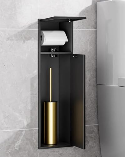 Support pour Papier Toilette Porte-Balai WC Encastré Noir, Niche pour Papier Toilette, Support de Rangement Mural pour Douche, Porte-Rouleau de Papier Toilette en Acier Inoxydable
