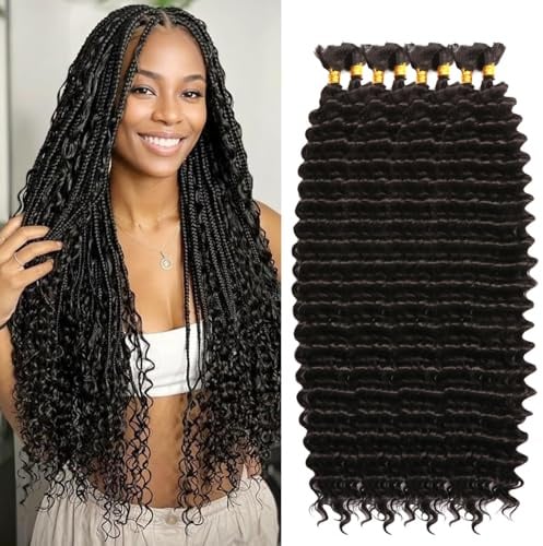 Seimainurs Deep Wave Crochet Hair Long Curly Braiding Hair for Boho Braids Ocean Wave Braiding Hair for Black Women (1B#, 24 Inch (Bundles of 8))