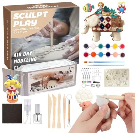 Lufttrocknendes Knete Set,Weiche Sichere Kinderknete Mit 12-Farben-Malset - Keramik & Töpferei Zubehör Für Weihnachten Halloween Valentinstag Geburtstag Familie Schule