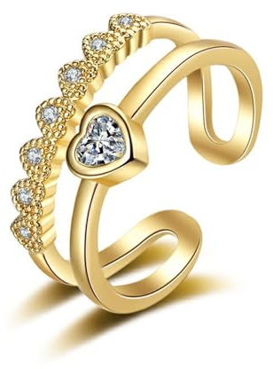 AMDXD Pärchen Ringe 585 Gold, Herz Verlobungsring mit Moissanit Herzschliff, 14K Gelbgold Partnerringe Echt Gold, Gr.57 (18.1)
