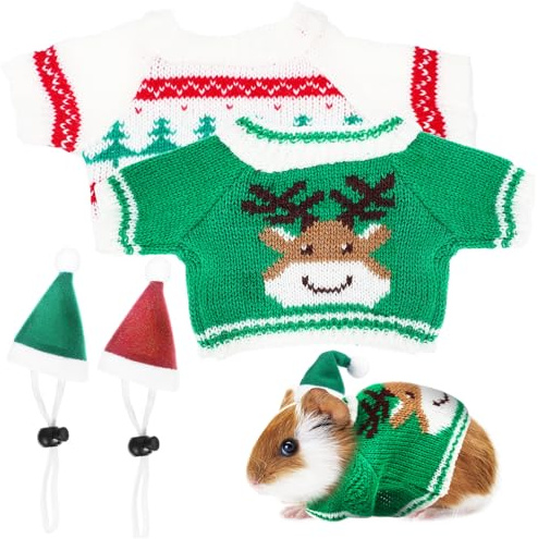 VERDANVERSE Weihnachtsmütze und Mini Sweater für Meerschweinchen Hasen und Kleintiere Elastisch Waschbar Farbenfroh und Bequem