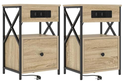 vidaXL Sonoma Oak Bedside Tables Set of 2 Modern Rectangular Design Made of Engineered Wood with Grain Texture Dimensions: 40 x 31 x 60 cm Each Table Has A Drawer And A Stati