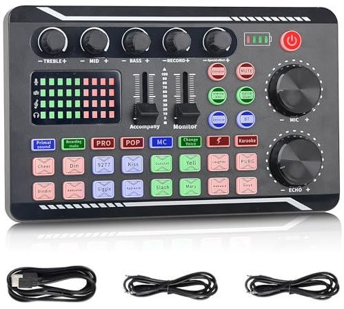 jindaaudio Professional Live Sound Card, Audio Mixer and Audio Interface with DJ Mixer Effects, Voice Changer - Studio Equipment for Streaming/Podcasting/Gaming