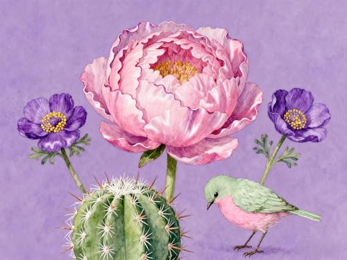 mengzhiyi Cross Stitch Kits Flowers and a Cactus Embroidery Kit Pre-Printed Stamped Cross Stitch Kit 40x50cm 11CT
