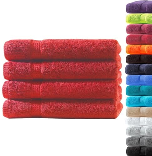 Loomiva 4er Set Premium Qualität Frottier Handtücher 50x100 cm | Rot | 500g/m² | ideal für Reisen & Gym und Sport | 100% Baumwolle | Extra Weich | Öko-TEX Standard 100