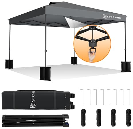 STORKING Pop Up Pavillon 3x3 Wasserdicht Stabil, 3 x 3 m Pavillon Ohne Seitenwänden, Faltpavillon Partyzelt Faltbar für Camping Party, Höhe,Garten,Verstellbar 230-250cm (Grau, Ohne Seitenwände)