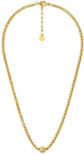 BS Schmuckdesign Halskette Damen | 18K vergoldet | Venezianerkette 46+5 cm | Zirkonia Anhänger | Edelstahl Damenkette | Hypoallergen & salzwasserfest