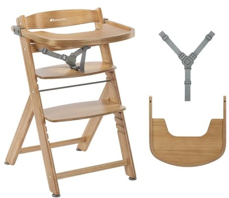 Bebeconfort Timba 2 Mitwachsender Hochstuhl, 6+ Monate, Bis 110 kg, Ergonomischer Baby & Kinderhochstuhl Holz, Fast alle Esstische, Abnehmbares Tablett, Sitz + Fußstütze verstellbar, Natural Wood