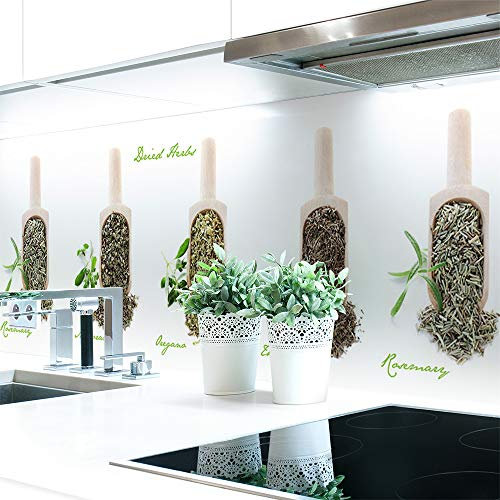 Küchenrückwand Küchen Kräuter Premium Hart-PVC 0,4 mm selbstklebend - Direkt auf die Fliesen, Größe:60 x 51 cm