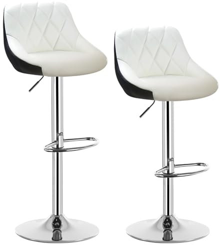 WOLTU Barhocker 2er Set, Hocker mit Lehne, höhenverstellbar drehbar, gepolsterter Kunstledersitz, rutschfestes Metallfuß, für Küche Hausbar, Weiß, BH30ws-2