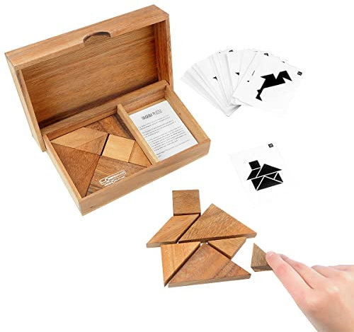Logica Spiele Art. Tangram - Denkspiel aus Edlem Holz - Erziehungsspiel - Lernspiele - Knobelspiel - Geduldspiel - Euklid Serie (Doppel Tangram Prime)