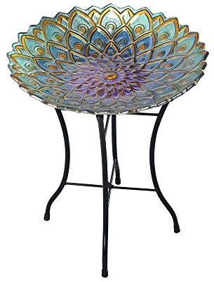 Peaktop Garten Terrasse Dekor Glas Vogelbad Wasser Metall-Tischständer 3014051