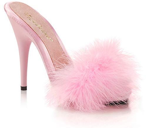 Fabulicious Poise-501f, Sandali con Plateau Donna, Rosa B Rosa Raso Marabou Pelliccia B Rosa, 41.5 EU
