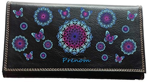 Syl'la Compagnon Tout-en-Un Porte chéquier en Simili Cuir Personnalisé Mandala Bleu et prénom