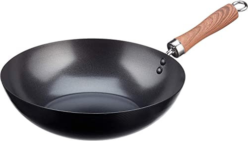 WECOOK! Quantanium Wok à Induction 24 cm, antiadhésif, écologique, 3 Couches, sans PFOA, Acier au Carbone, Manche Imitation Bois, Convient à Toutes Les cuisinières, vitrocéramique, gaz