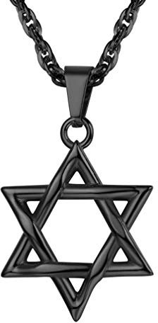 PROSTEEL Magen David Stern Anhänger mit 55+5cm Singapurkette schwarz Edelstahl Jüdischen Hexagramm Halskette Amulett Davidstern Modeschmuck Accessoire für Geburtstag