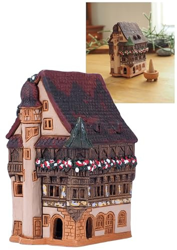 Midene Keramik-Kegel-Räucherstäbchenhalter, Raumdekoration, handgefertigt, Sammlerstück, Miniatur, historisches Pfister-Haus in Colmar, Elsass, Frankreich, R256
