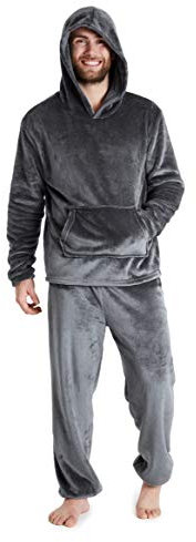 CityComfort Pigiama Uomo Invernale Pile Caldo con Cappuccio, Pigiami Due Pezzi Lunghi M - 2XL, Idee Regalo di Natale (Carbone, M)