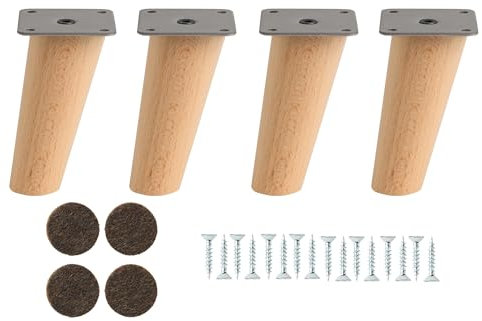 MOBILIARIOCLICHI Patas para Muebles Madera Haya. Patas cónicas con inclinación, y Placa de Montaje ya instaladas. Color Natural (10 cm Natural)