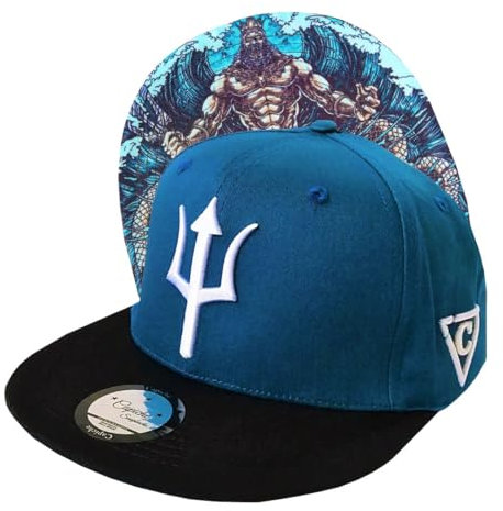 Capiche [99+ VARIATIONEN] Snapback Cap - Kappe - Baseball - Mütze - Herren - Grün - Poseidon - griechischer Gott - Meer - Ozean - Drietand - Mythologisch - [Ancient Greek] Poseidon