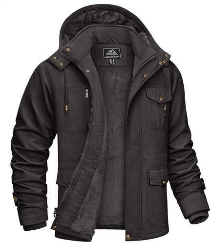 KEFITEVD Herren Winterparka Gefüttert Winter Jacke Warm Parka mit Abtrennbar Kapuze Windjacke Outdoor Winterjacken Winddicht Herrenjacke Männer Fleecejacke Dunkelgrau L (Etikett: 4XL)