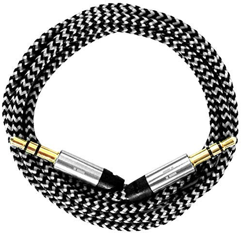 i! - 0,2m 20cm Premium Nylon AUX Audiokabel Klinke 3,5 auf Klinke 3,5 - weiß