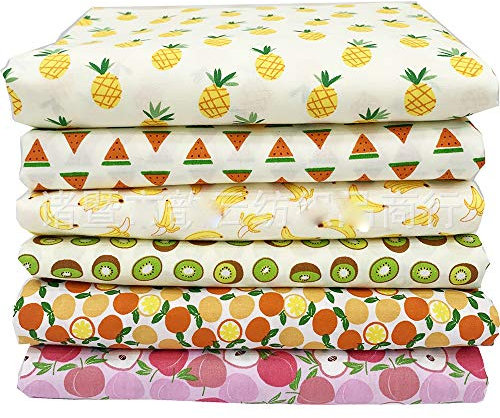 U/A 6 Stück 50 x 40cm Früchte Obst Muster Kinder Baumwollstoff Meterware Patchwork Stoffpakete Fat Quarters Quilten Stoffbündel