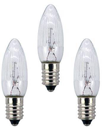 hellum Ersatz-Kerzen für Schwibbogen, 3 Stück 8V 3W Riffelkerze für Weihnachtsbaum Kerzen Lichterketten innen mit 30 Brennstellen, Birnen für Lichterbogen E10/ 8V/ 3W/ 22Lumen 920000