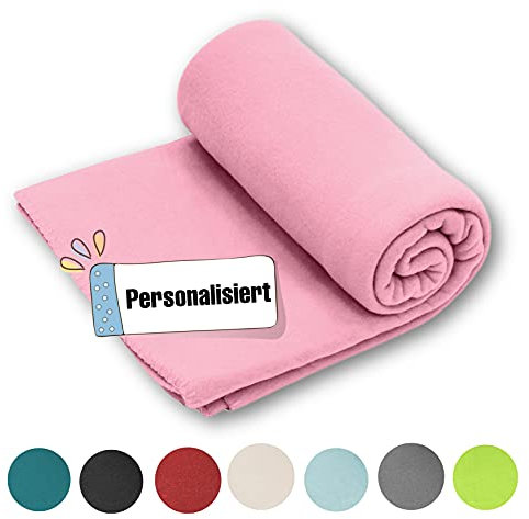 Fleece Kuscheldecke 130 x 160 cm | mit Name | personalisiert | Fleecedecke | Sofadecke | warme Decke (Lachs)