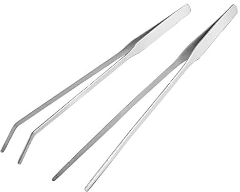 Aquarium Reinigung Kit 2 Stücke, Rostfreie Stähle Gerade und Gebogene Spitze Pinzette Pflanzen Aquarium Pinzette, Aquarium Zubehoer Werkzeug Set, 27 cm Lang Pinzette Aquarium Zubehoer Werkzeug