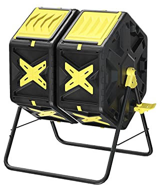 Compost Bin Outdoor - 2 X 18.5 Gal Dual Chamber Compost Tumbler,BPA Free Outdoor Rotating Composter with Easy-Turn, Fast-Working System