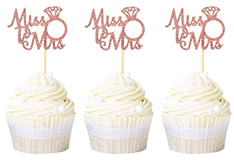 Blumomon Cupcake-Topper mit Ring und Aufschrift Miss to Mrs, für Hochzeits- und Verlobungsplatten, Dekorationen für Brautparty, Geburtstagsparty, Roségold, 24 Stück