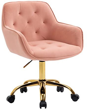 Sepnine Bürostuhl Samt, Schminkstuhl mit Rollen,Schreibtischstuhl Aesthetic Mädchen, Drehstuhl mit Goldenen Stuhlbeinen, Höhenverstellbar, Studie, Büro, Schlafzimmer, Bis 135 kg, Rosa