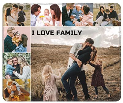 Personalised Gaming Mouse Pad with 8 Photos Collage, Customised Memory Mousepad for Family, Friends, Lovers, Couples, DIY Make Your Own Design Mousepad, Non-Slip Rubber Mouse Mat with Stitched Edges