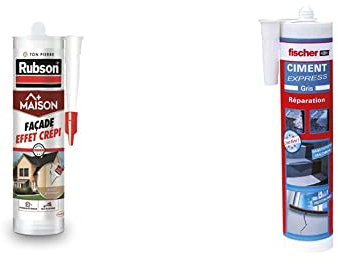 Rubson Maison Mastic Façade Effet Crépi, mastic acrylique pour joint, 280 ml & fischer - Ciment Express gris prêt à l'emploi - 1 cartouche de 310ml