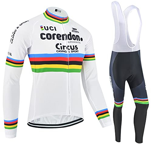 SGCIKER Retro Pro Team Lange Ärmel Radtrikot Set, Herren Dünne Sonnenschutz Atmungsaktive Fahrrad Shirt Bike Clothing Gel Pad
