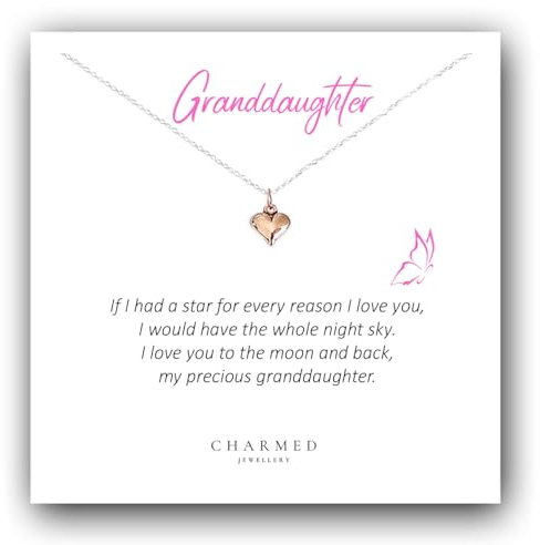Granddaughter Rose Gold Heart Necklace 925 Sterling Silver, Personalised Jewellery Gift for Girl's,