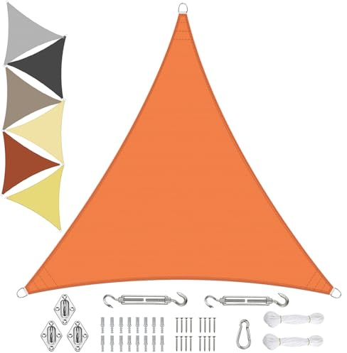 Sichtschutz Sonnensegel Wasserdicht Dreieckigig 5x5x5m aus PES-Polyester 95% UV-Schutz Witterungsbeständig Reißfest Viele Größen und Farben mit Befestigungsset für Terrasse Garten, Orange