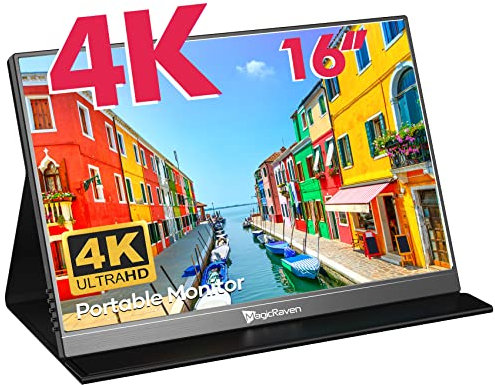 MAGICRAVEN 4K Portable Monitor, 16 3840x2400 IPS Laptop Screen, 1500:1, 400 Nits Screen USB C HDMI Computer Gaming Display with Speakers & Smart Cover, Travel Monitor for PC Phone PS5/4 Xbox Switch