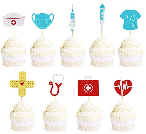 Ercadio 60 Pcs Edible Nurse Cupcake Toppers Happy Nurse Week Nursing School Graduation Cupcake Drink Topper Picks Thank You for Medical Nurse Themed Birthday Party Cake Decorations Supplies