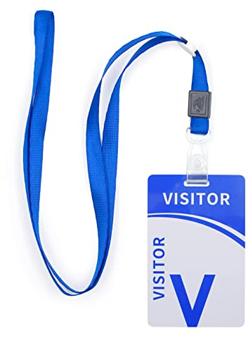 25 Stück Besucher Abzeichen Lanyard mit PVC Ausweishalter Reusable Identified Pass Besucher Schlüsselband Kunststoff Identifizierung Blaue Abzeichen für Schule Büro 8,5x5,5 cm