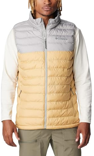 Columbia Men's Powder Lite Vest, Puffer Vest Body Warmer, Light Camel/Flint Grey, Size XS